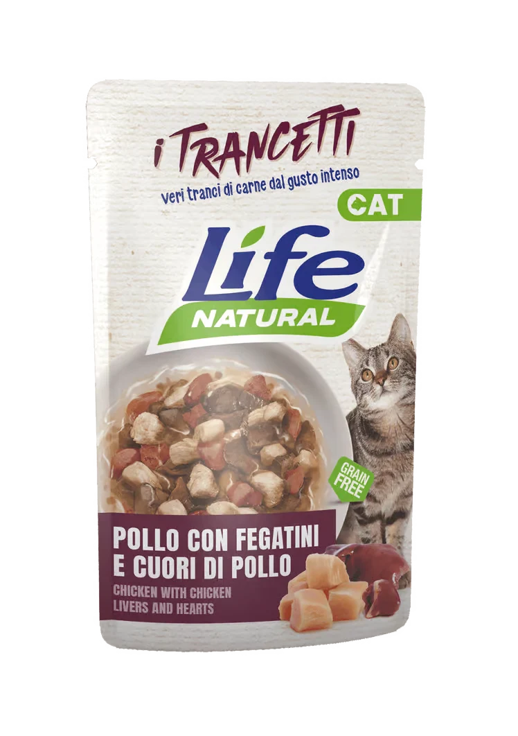 Life Umido Gatto Trancetti Pollo Cuori Fegatini 55gr