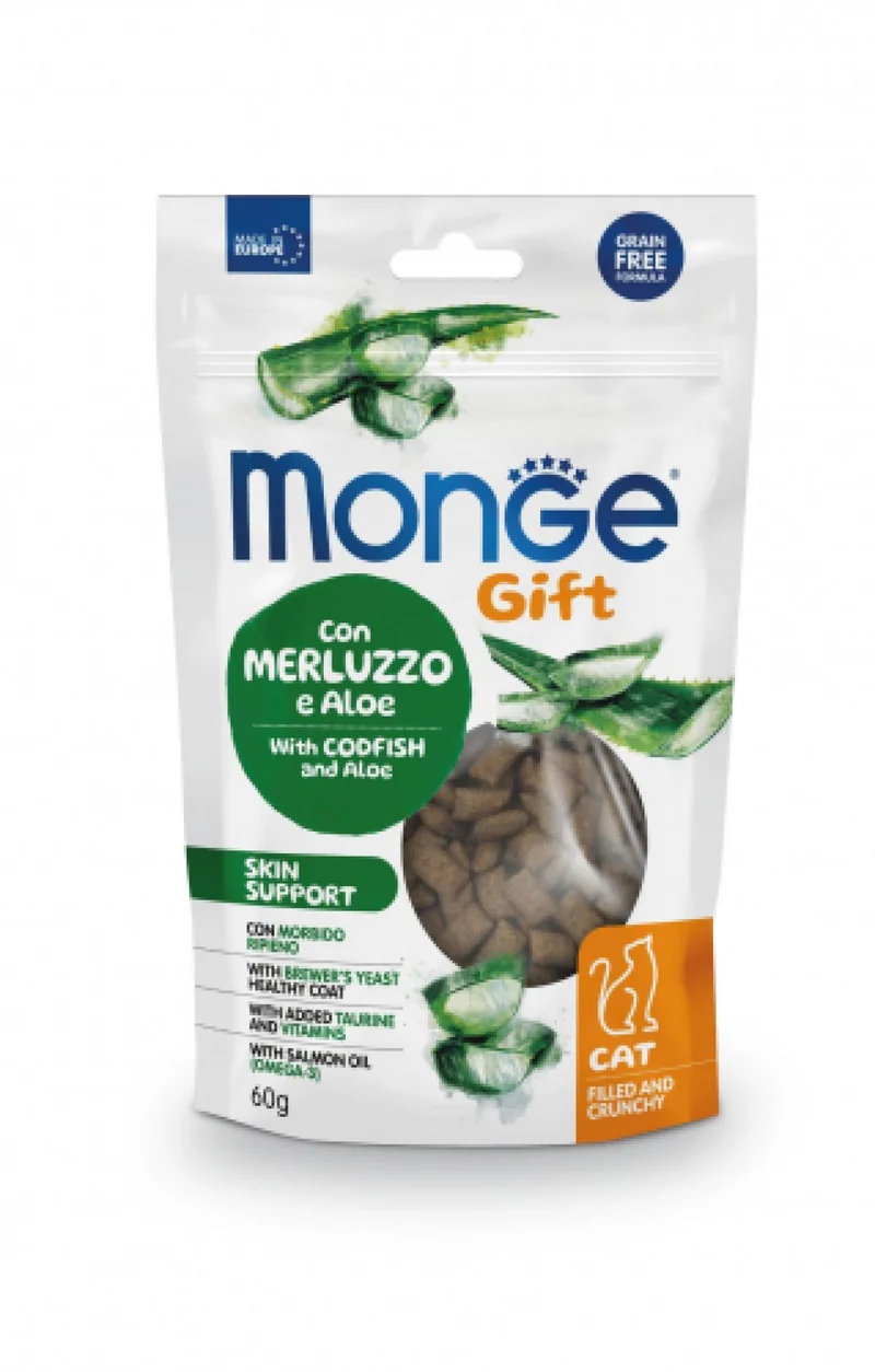 Monge Gift Skin Support Gatto Con Merluzzo E Aloe Vera Filled And Crunchy 60 G