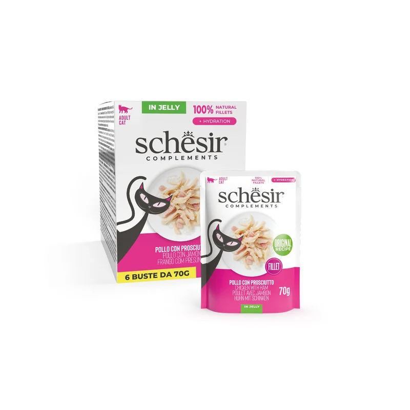 6x70g Schesir Cat Jelly Pollo Prosciutto Gatti