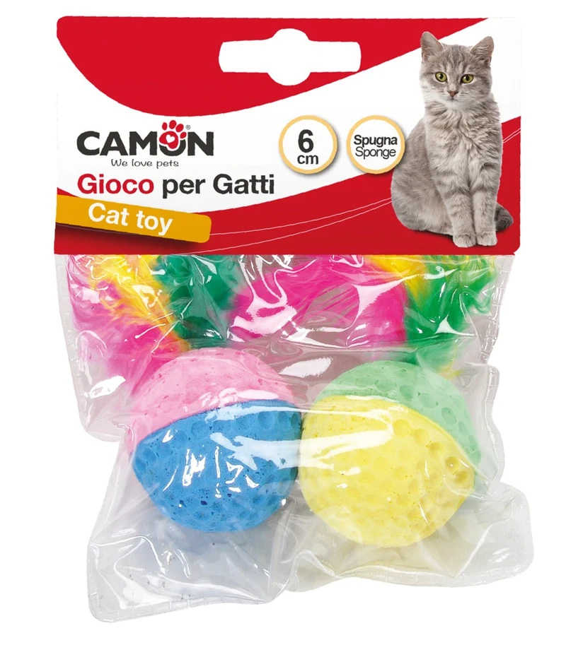 CAMON Palline Colorate Spugna con Piume Gatti 6cm