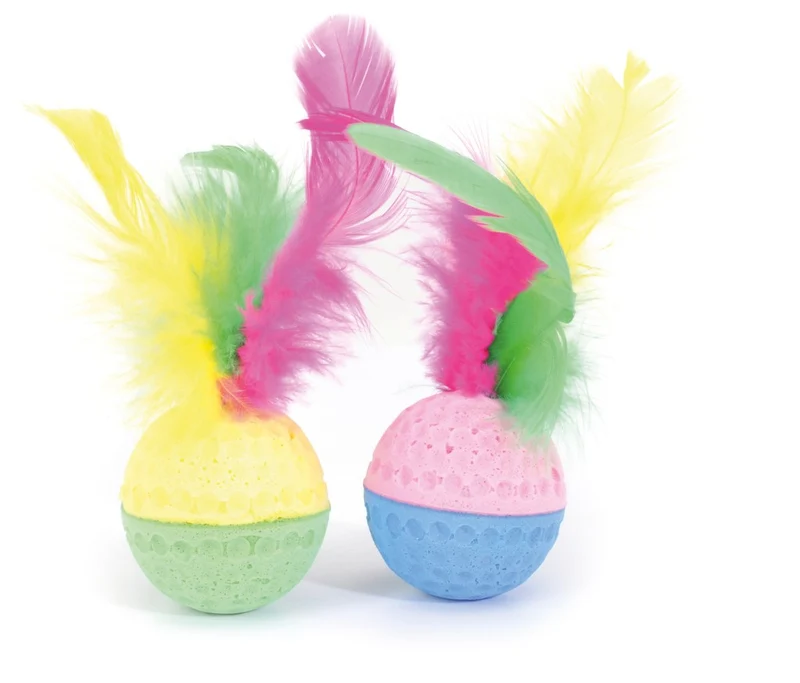 CAMON Palline Colorate Spugna con Piume Gatti 6cm