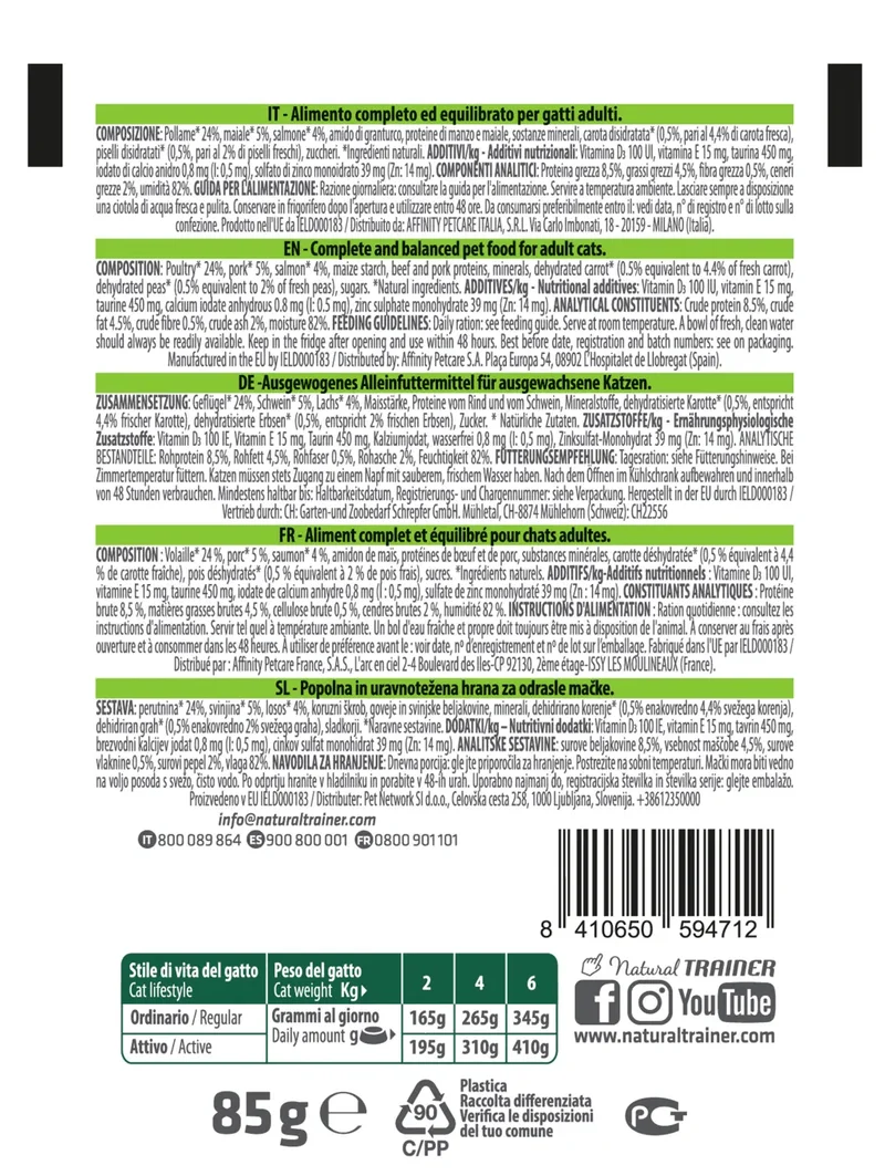 Natural Trainer Gatto Adult Straccetti con Salmone 85gr