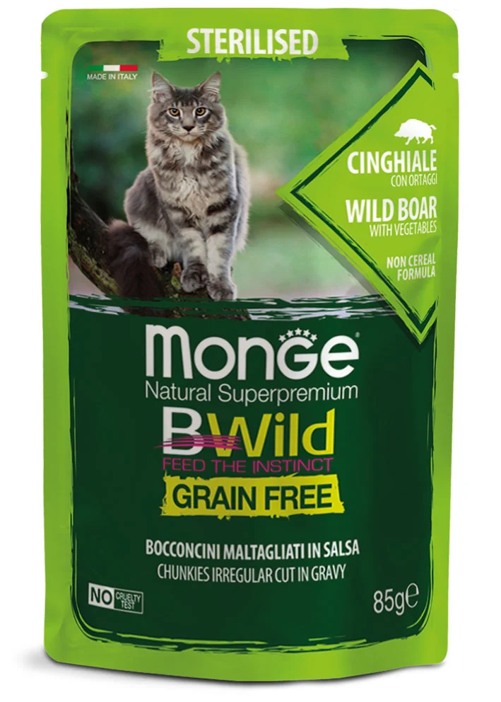 14x85g Monge BWild Grain Free Sterilised Cinghiale Ortaggi - Umido Gatto