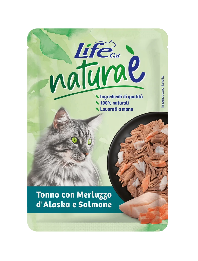 Life Umido Gatto Natural Tonno con Merluzzo D’Alaska e Salmone 70gr