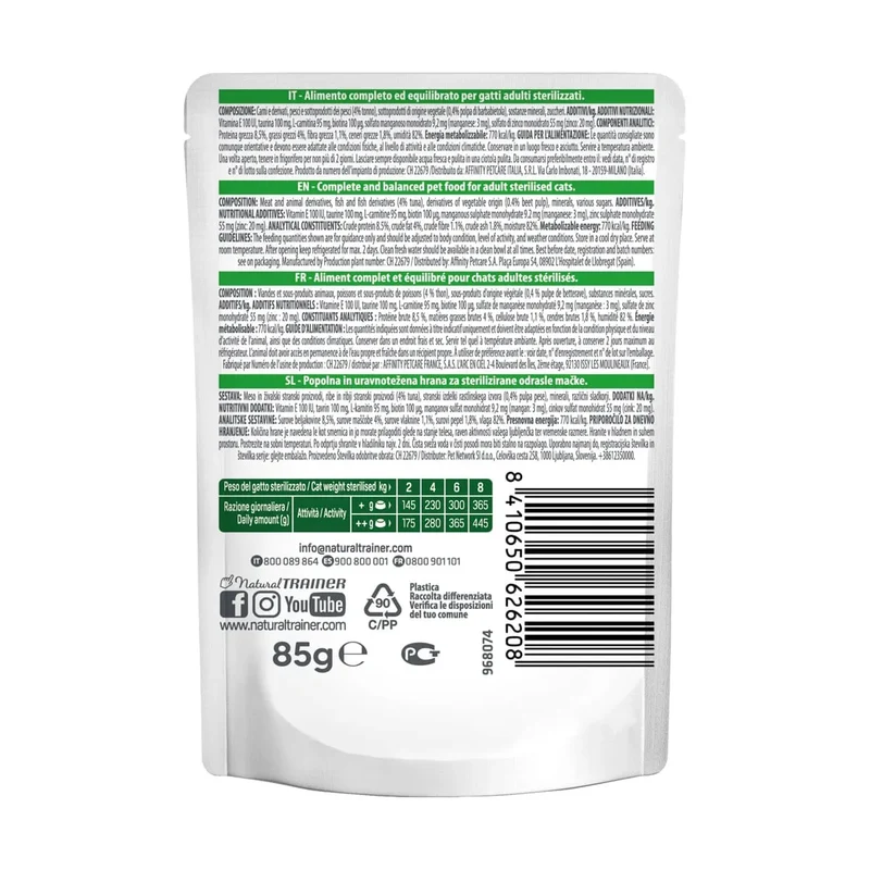 Natural Trainer Straccetti Sterilised Tonno 85g - Gatto Adulto