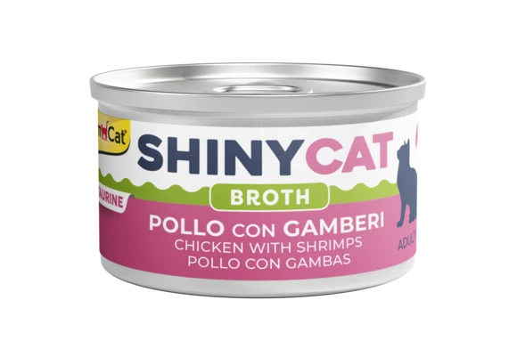 GimCat ShinyCat Pollo Gamberi Brodo 70g - Alimento Umido Gatti