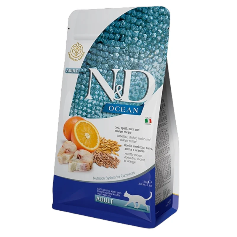 FARMINA N&D Gatto Ocean Adult - Merluzzo, Farro, Avena e Arancia 1,5Kg