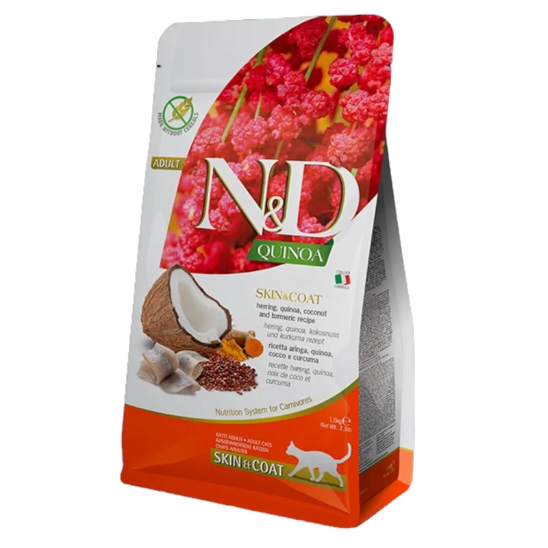 FARMINA N&D Gatto Quinoa GF Skin&Coat - Aringa, Quinoa, Cocco e Curcuma 5Kg