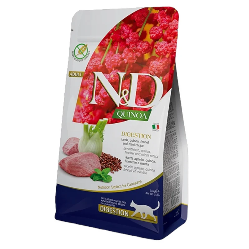 FARMINA N&D Gatto Quinoa GF Digestion - Agnello, Quinoa, Finocchio e Menta 300gr