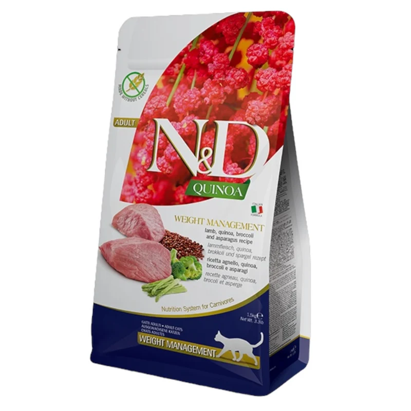 FARMINA N&D Gatto Quinoa GF Weight Management - Agnello, Quinoa, Broccoli e Asparagi 1,5Kg