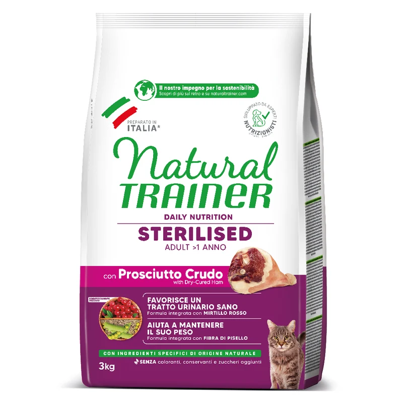 Natural Trainer Gatto Sterilised con Prosciutto 3kg