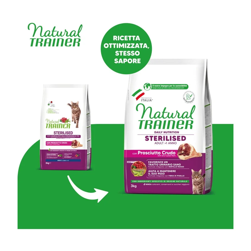 Natural Trainer Gatto Sterilised con Prosciutto 3kg