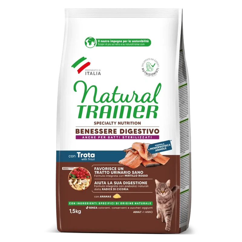 Natural Trainer Benessere Digestivo Gatto Adulto Trota 1,5 kg