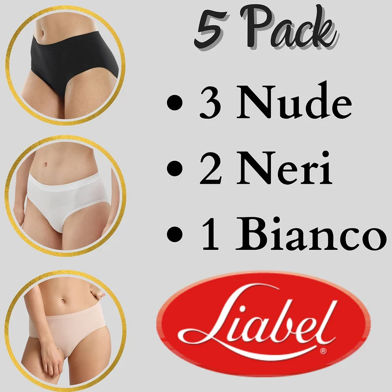 Liabel® 5 Slip Vita Alta Donna Microfibra Manopesca Ultra Morbido Mutande Donna Cotone Vita Alta (2 Nudo 2 Nere 1 Bianco, L/XL)