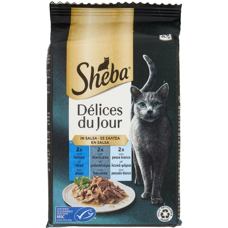Sheba delice du jour Tonno Merluzzo Pesce Bianco in Salsa 6x50g