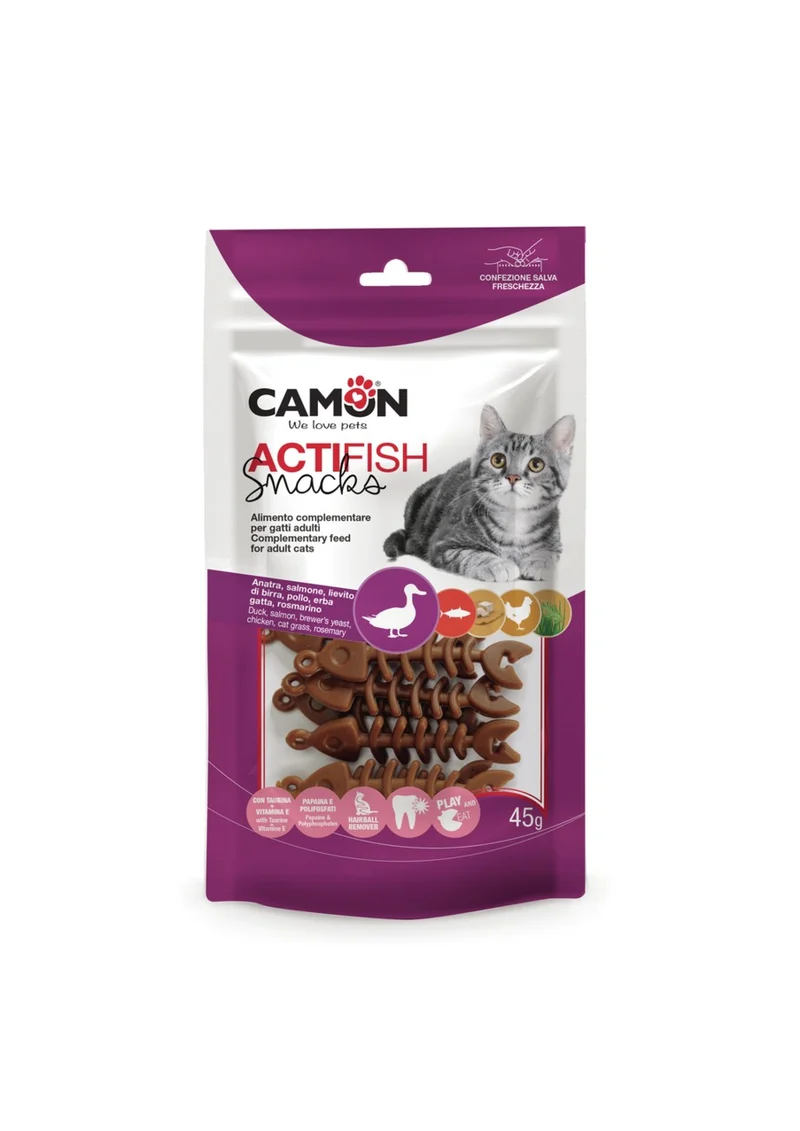 Camon Actifish Snack Anatra Salmone Pollo per Gatti 45g