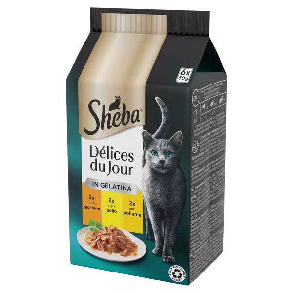 Sheba Delice Du Jour Tacchino Pollo e Pollame in Gelatina 6x50g