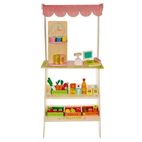 Banco del mercato Giocattolo, Gioco frutta verdura supermercato in Legno per Bambini