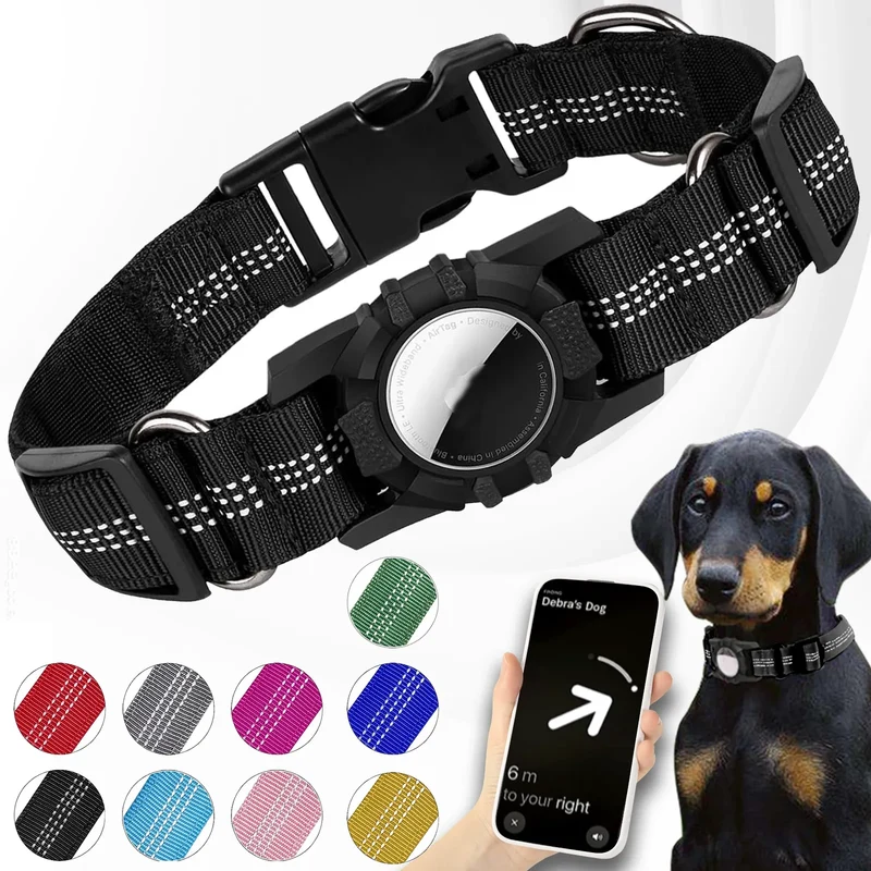 AirTag Dog Collar, Reflective Air Tag Dog Collar for Apple, Integrated Air Tag Accessories Pet Collar for Small Medium Large Dog