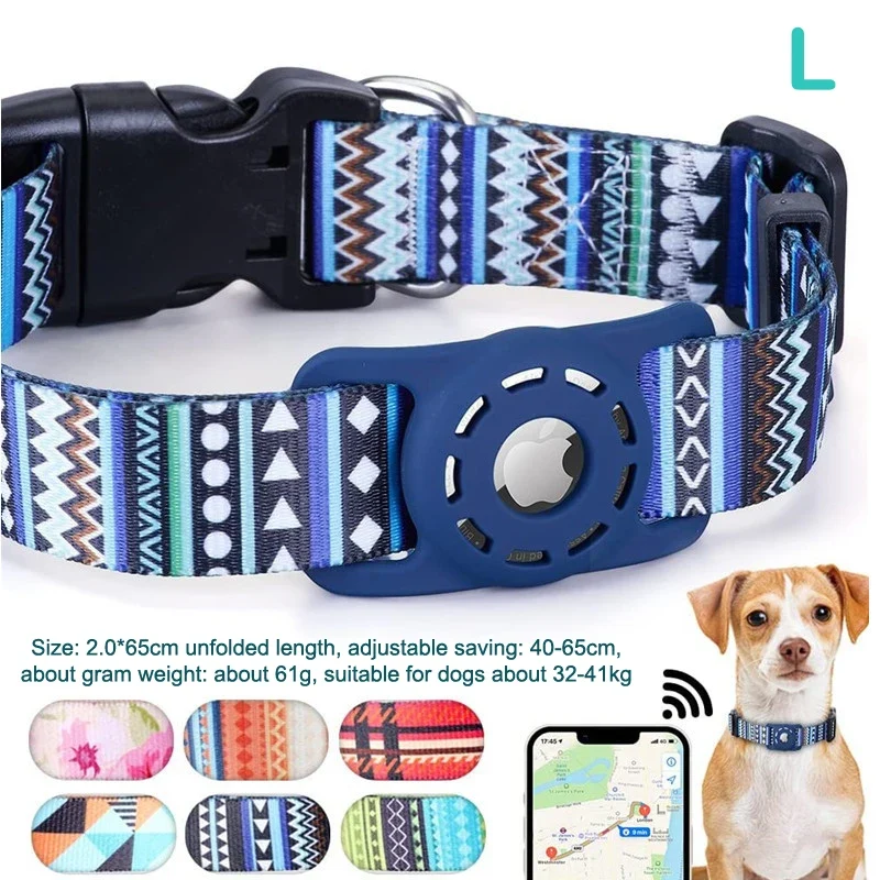 S/M/L Digital Printing Pet Adjustable Collar Puppy Kitten Necklace Collar With Airtag Holder Case Anti-lost Dog Collar