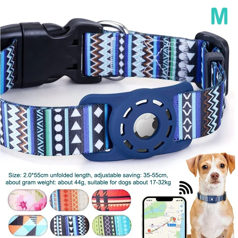 S/M/L Digital Printing Pet Adjustable Collar Puppy Kitten Necklace Collar With Airtag Holder Case Anti-lost Dog Collar