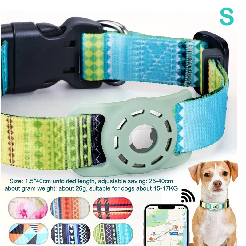 S/M/L Digital Printing Pet Adjustable Collar Puppy Kitten Necklace Collar With Airtag Holder Case Anti-lost Dog Collar