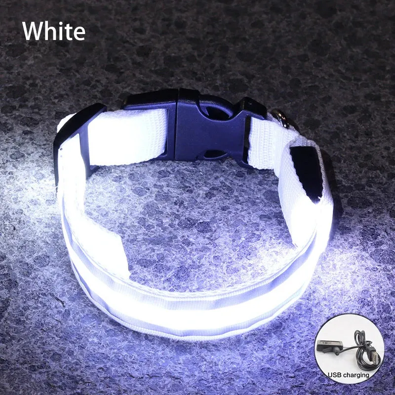 USB Rechargeable Dog Collar Light Luminous Flashing Glowing Bright Nylon Reflective LED Dog Collar Night Safety For Cats Puppy