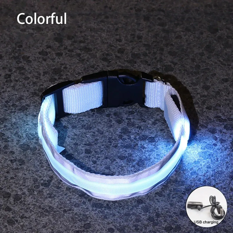 USB Rechargeable Dog Collar Light Luminous Flashing Glowing Bright Nylon Reflective LED Dog Collar Night Safety For Cats Puppy