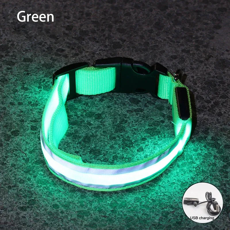 USB Rechargeable Dog Collar Light Luminous Flashing Glowing Bright Nylon Reflective LED Dog Collar Night Safety For Cats Puppy
