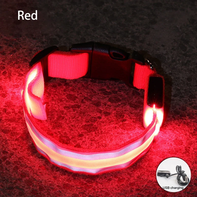 USB Rechargeable Dog Collar Light Luminous Flashing Glowing Bright Nylon Reflective LED Dog Collar Night Safety For Cats Puppy