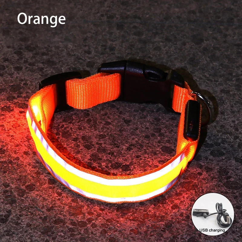 USB Rechargeable Dog Collar Light Luminous Flashing Glowing Bright Nylon Reflective LED Dog Collar Night Safety For Cats Puppy