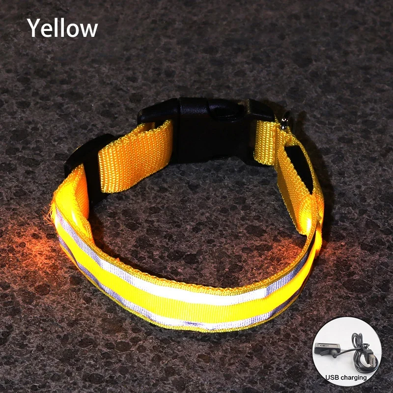 USB Rechargeable Dog Collar Light Luminous Flashing Glowing Bright Nylon Reflective LED Dog Collar Night Safety For Cats Puppy