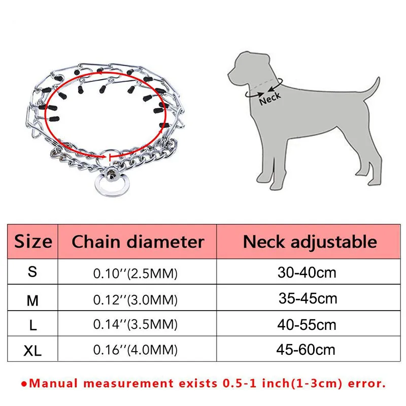 Effective Pinch Dog Training Collar With Comfort Rubber Tips Safe Adjustable Detachable Stainless Steel Pet Prong Choke Collar