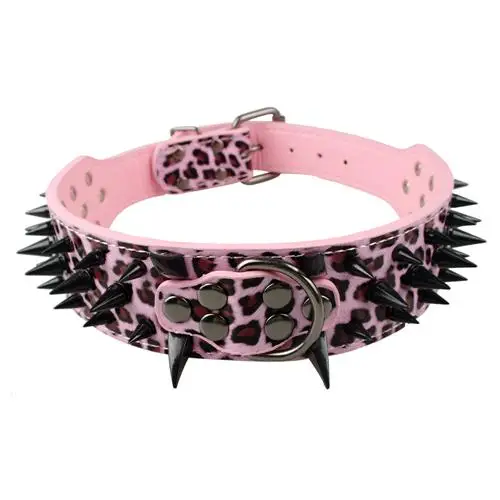 2" Wide Sharp Spiked Studded Leather Dog Collars Pitbull Bulldog Big Dog Collar Adjustable for Medium Large Dogs Boxer S M L XL