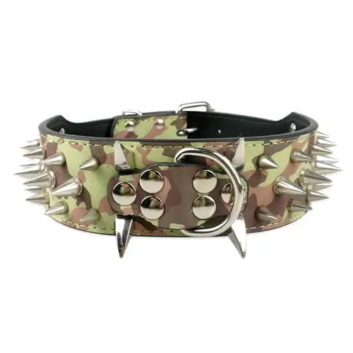 2" Wide Sharp Spiked Studded Leather Dog Collars Pitbull Bulldog Big Dog Collar Adjustable for Medium Large Dogs Boxer S M L XL