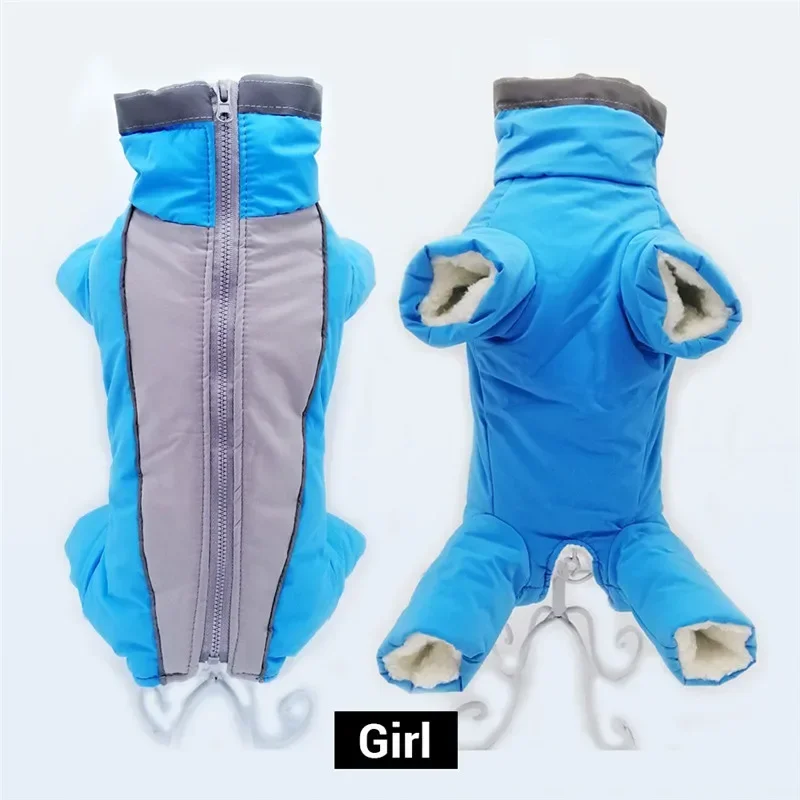 Dog winter clothing, warm and waterproof pet four legged jumpsuit, male/female dog reflective puppy jacket, puppy down jacket