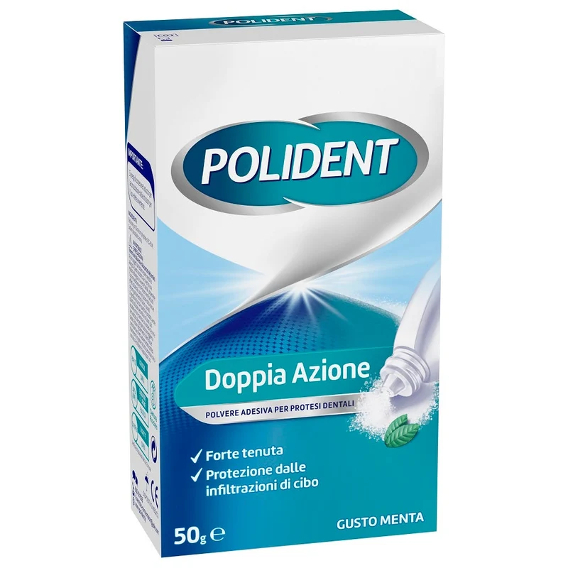 Polident Polvere Adesiva Protesi Dentale Menta 50g Tenuta Sicura