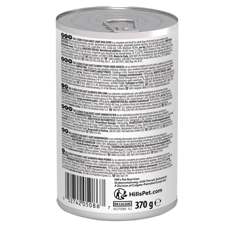 Hill's Science Plan Light Medium Adult Alimento Per Cani Scatoletta 370g