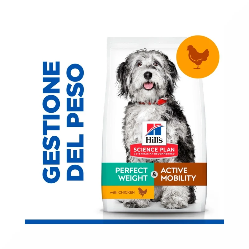 Hill's Science Plan Perfect Weight & Active Mobility Adult Crocchette Con Pollo Per Cani Taglia Media Sacco 2,5 Kg