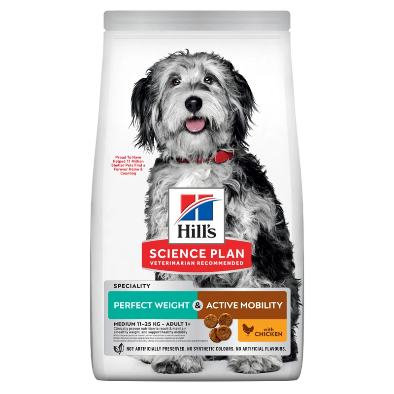 Hill's Science Plan Perfect Weight & Active Mobility Adult Crocchette Con Pollo Per Cani Taglia Media Sacco 12 Kg