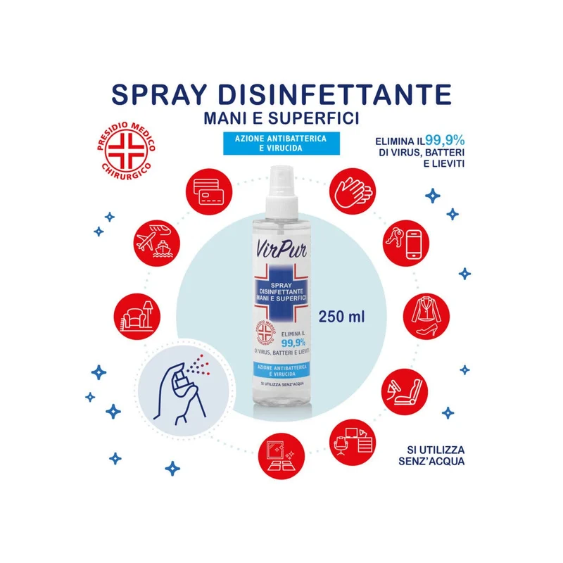 Virpur Spray Disinfettante Mani e Superfici 250ml Efficace