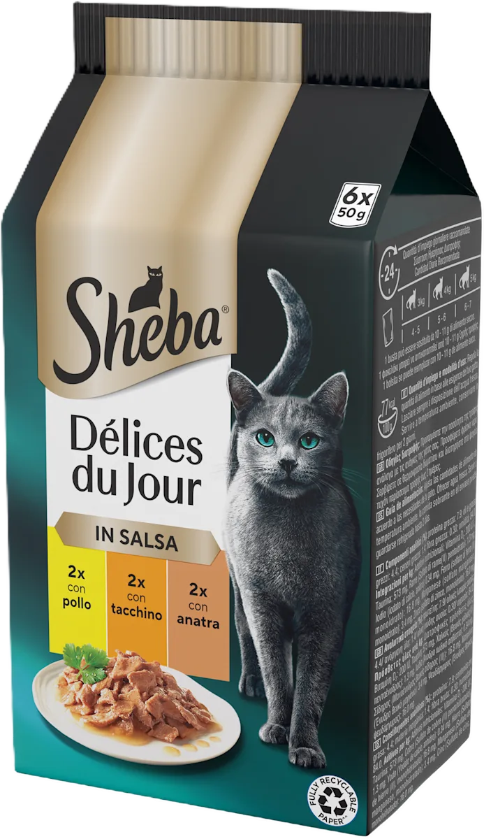 Sheba Delice Du Jour Pollo Tacchino Anatra in Salsa 6x50g