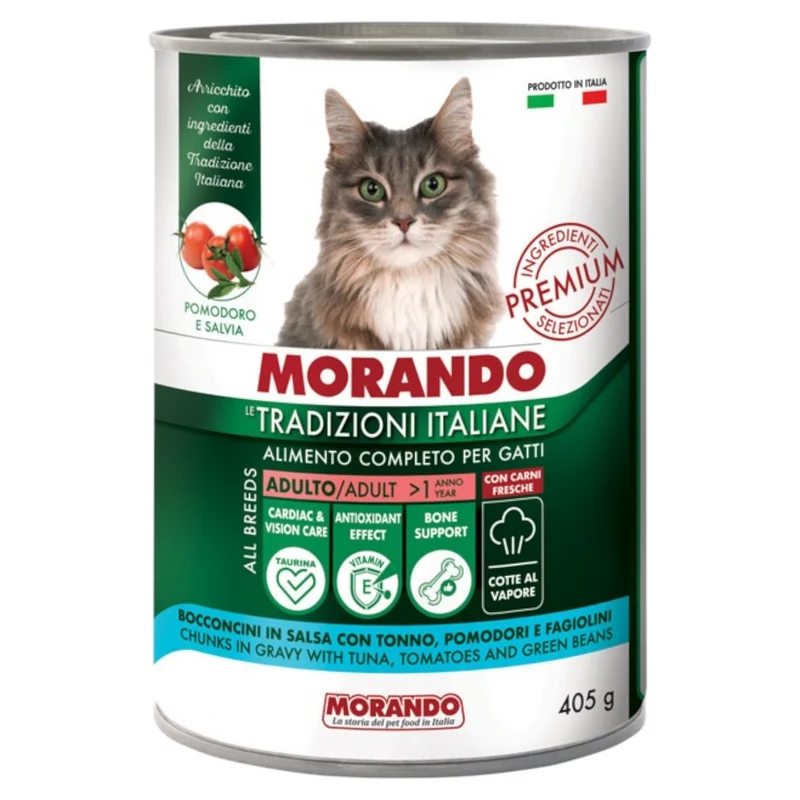 MORANDO Cat Bocconcini in salsa con Tonno, Pomodori e Fagiolini 405gr