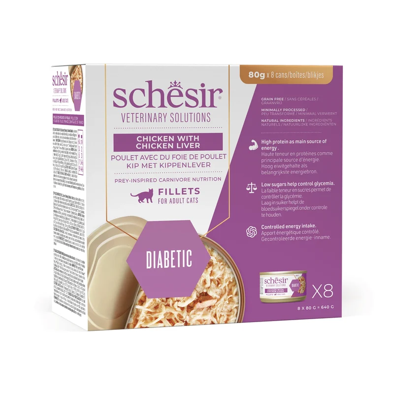 Schesir Veterinary Solution Diabetic Pollo e Fegato 8x80 g