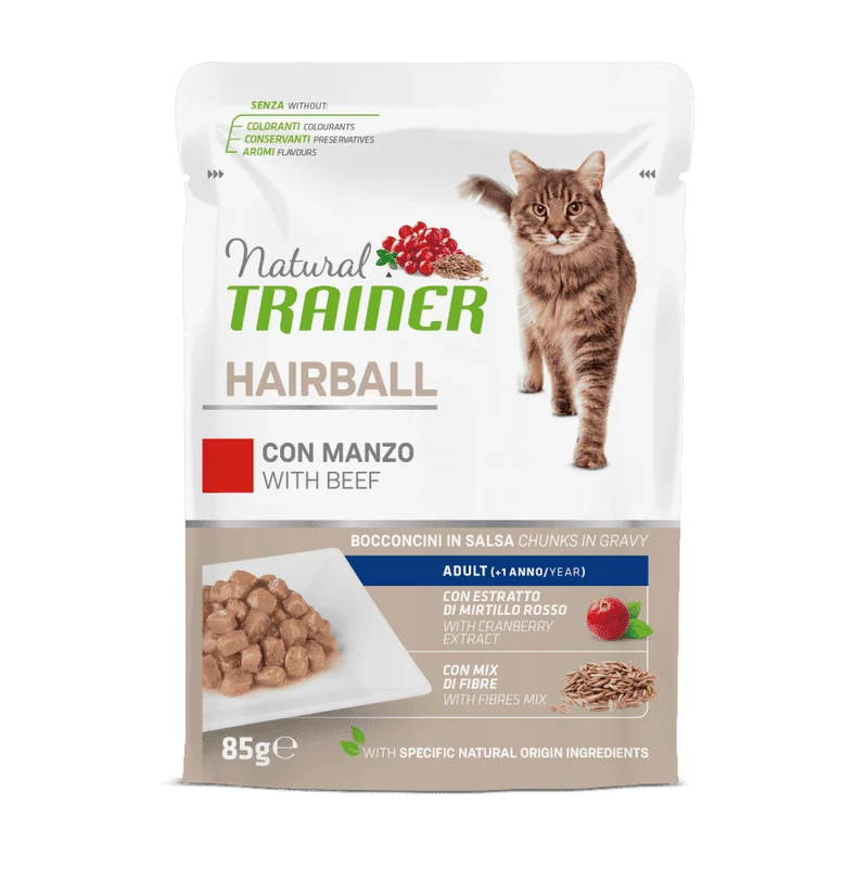 NATURAL TRAINER CAT Hairball con Manzo 85g