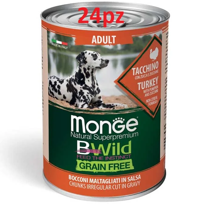 24x400g Monge BWild Adult Tacchino - Cani Tutte Taglie