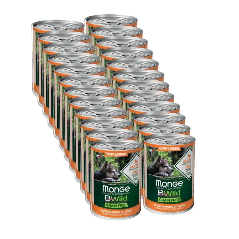 24x400g Monge BWild Puppy&Junior Anatra - Cuccioli Tutte Taglie
