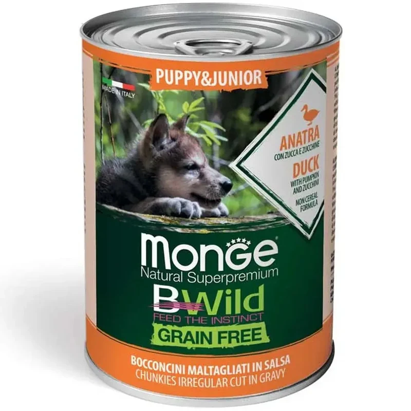 24x400g Monge BWild Puppy&Junior Anatra - Cuccioli Tutte Taglie