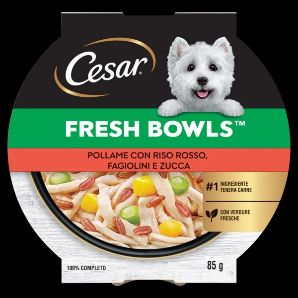 Cesar Fresh Bowls Pollame Riso Rosso Fagiolini Zucca 85 g - Umido Cani