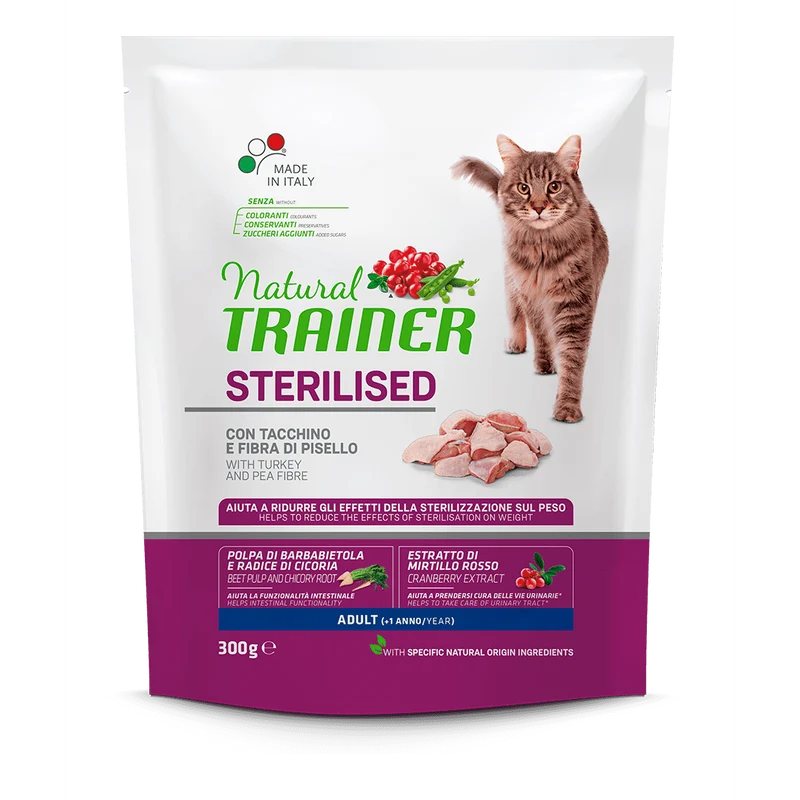 Natural Trainer Sterilised con Tacchino 300g - Gatti Adulti Sterilizzati